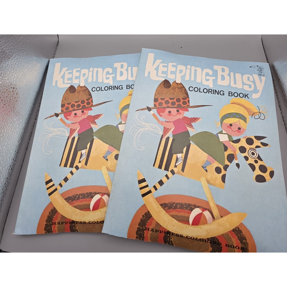 Vintage 1964 Keeping Busy Coloring Book Lot of 2 Happiness Books Finland 29¢